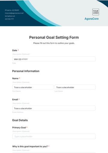 Free Personal Goal Setting Form Template to Edit Online