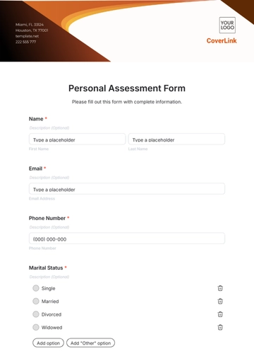 Free Personal Assessment Form Template to Edit Online