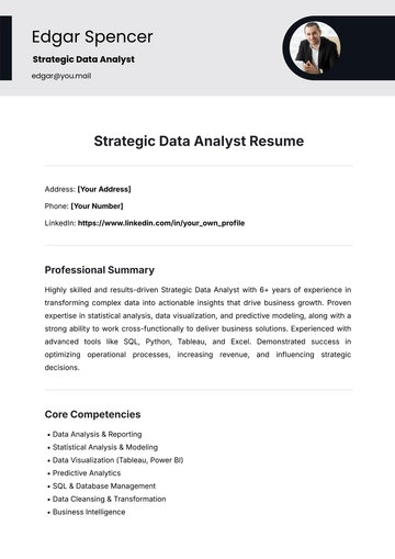 Free Strategic Data Analyst Resume Template to Edit Online