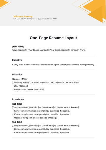 Free One-Page Resume Layout Template to Edit Online