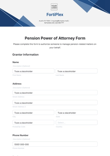 Free Pension Power of Attorney Form Template to Edit Online