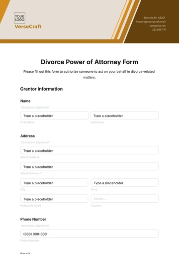 Free Divorce Power of Attorney Form Template to Edit Online