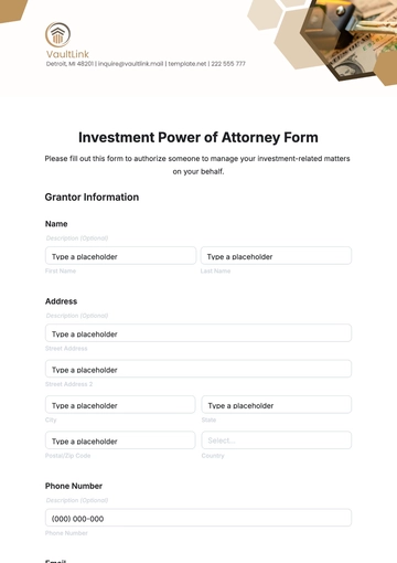 Free Investment Power of Attorney Form Template to Edit Online