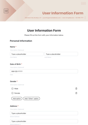 Free User Information Form Template to Edit Online