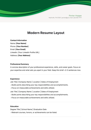 Free Modern Resume Layout Template to Edit Online