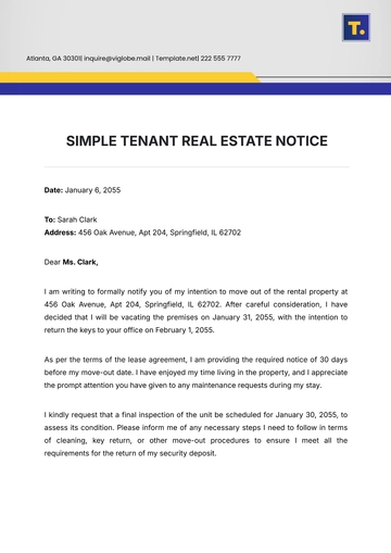 Free Simple Tenant Real Estate Notice Template to Edit Online