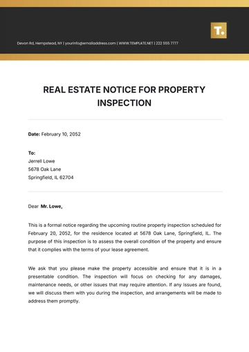 Free Real Estate Notice for Property Inspection Template to Edit Online