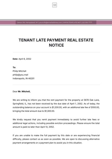 Free Tenant Late Payment Real Estate Notice Template to Edit Online