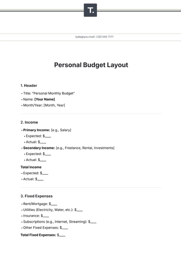 Free Personal Budget Layout Template to Edit Online