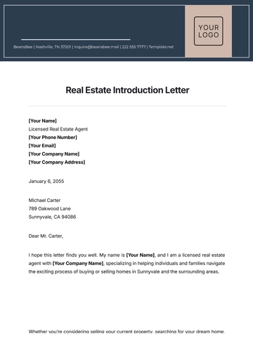 Free Real Estate Introduction Letter Template to Edit Online