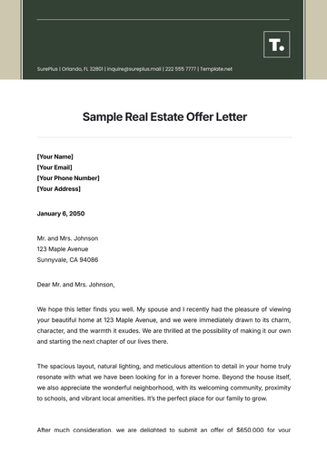 Free Sample Real Estate Offer Letter Template to Edit Online