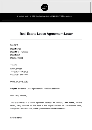 Free Real Estate Lease Agreement Letter Template to Edit Online