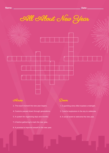 Free New Year's Mini Crossword Puzzle Template to Edit Online