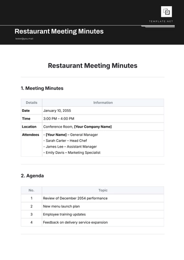 Free Restaurant Meeting Minute Template to Edit Online