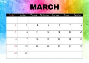 Free Colorful March 2025 Calendar Template to Edit Online