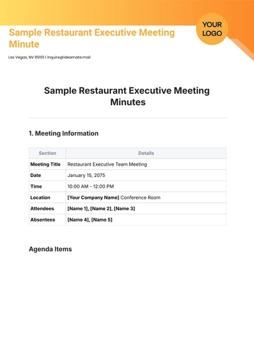 Free Sample Restaurant Executive Meeting Minute Template to Edit Online