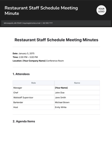 Free Restaurant  Staff Schedule Meeting Minute Template to Edit Online
