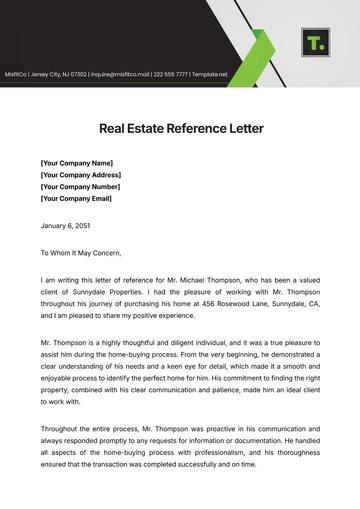 Free Real Estate Reference Letter Template to Edit Online