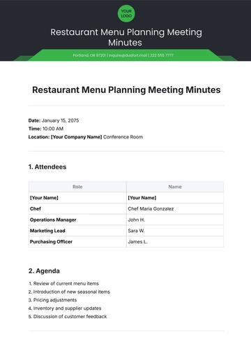 Free Restaurant Menu Planning Meeting Minutes Template to Edit Online