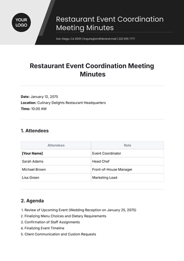 Free Restaurant Event Coordination Meeting Minutes Template to Edit Online