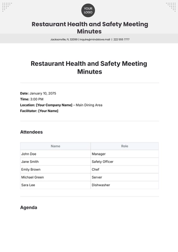Free Restaurant Health and Safety Meeting Minutes Template to Edit Online