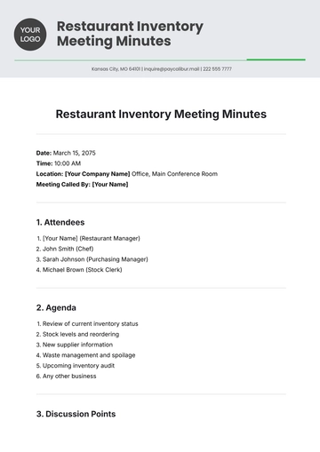 Free Printable Restaurant Inventory Meeting Minute Template to Edit Online