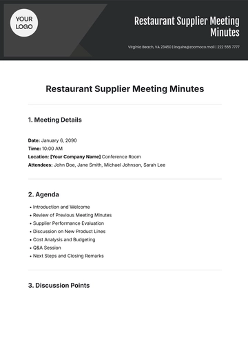 Free Restaurant Supplier Meeting Minute Template to Edit Online