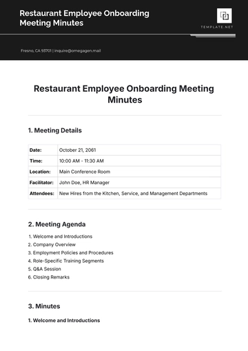 Free Restaurant Employee Onboarding Meeting Minute Template to Edit Online