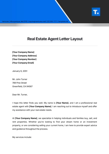 Free Real Estate Agent Letter Layout Template to Edit Online