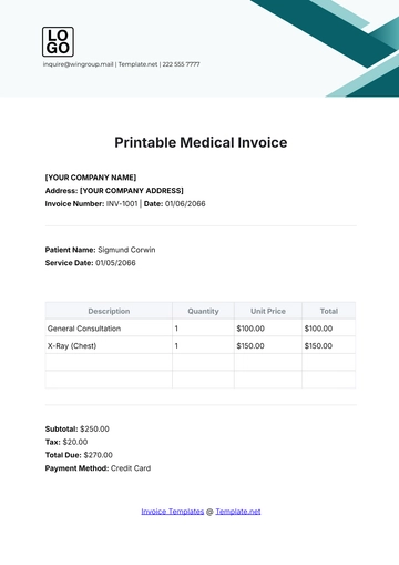 Free Printable Medical Invoice Template to Edit Online