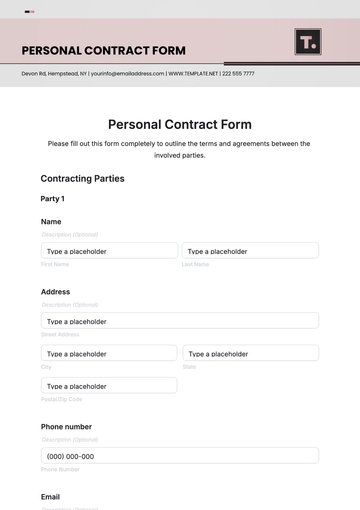 Free Personal Contract Form Template to Edit Online