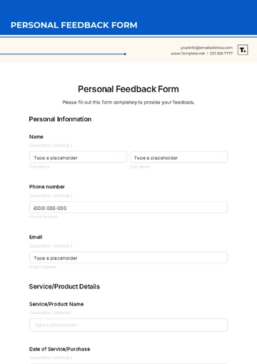 Free Personal Feedback Form Template to Edit Online