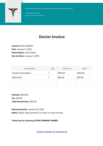 Free Doctor Invoice Template to Edit Online