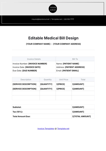 Free Editable Medical Bill Design Template to Edit Online