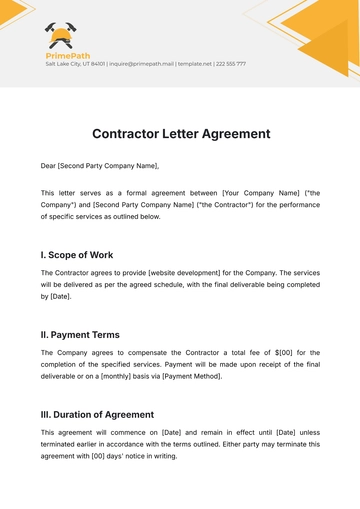 Free Contractor Letter Agreement Template to Edit Online