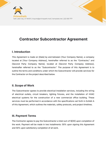 Free Contractor Subcontractor Agreement Template to Edit Online
