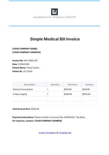 Free Simple Medical Bill Invoice Template to Edit Online