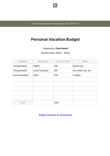 Free Personal Vacation Budget Template to Edit Online