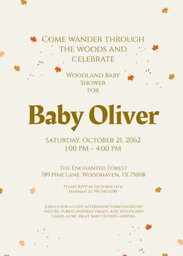 Free Woodland Themed Baby Shower Invitation Template to Edit Online