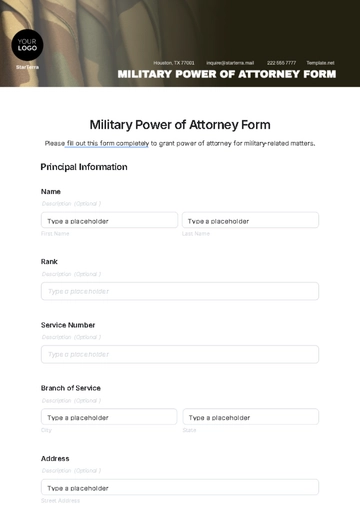 Free Military Power of Attorney Form Template to Edit Online