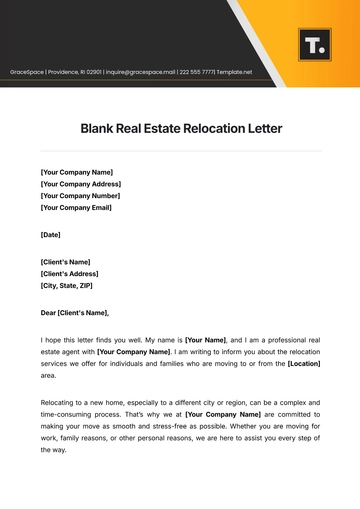 Free Blank Real Estate Relocation Letter Template to Edit Online