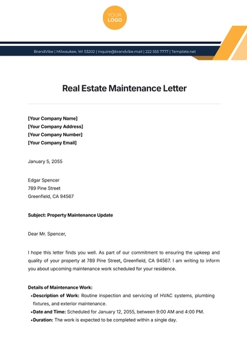 Free Real Estate Maintenance Letter Template to Edit Online