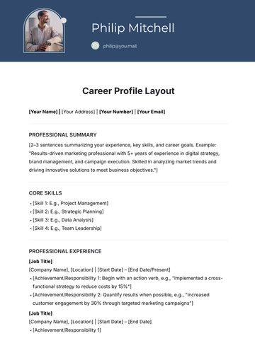 Free Career Profile Layout Template to Edit Online