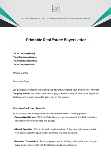Free Printable Real Estate Buyer Letter Template to Edit Online