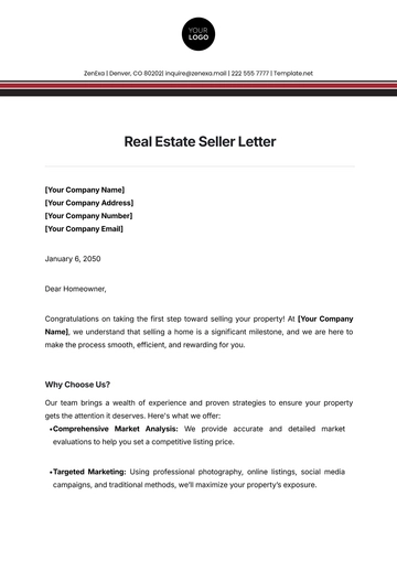 Free Real Estate Seller Letter Template to Edit Online