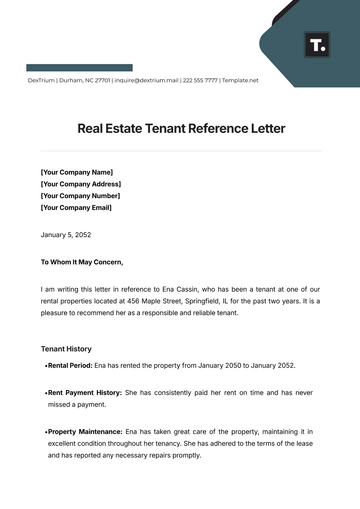 Free Real Estate Tenant Reference Letter Template to Edit Online