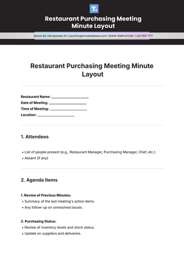 Free Restaurant Purchasing Meeting Minute Layout Template to Edit Online