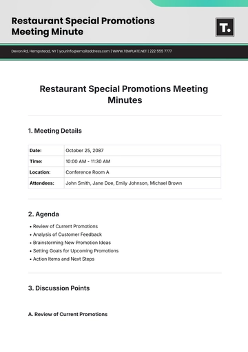 Free Restaurant Special Promotions  Meeting Minute Template to Edit Online