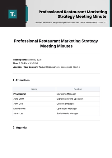 Free Professional Restaurant Marketing Strategy Meeting Minute Template to Edit Online
