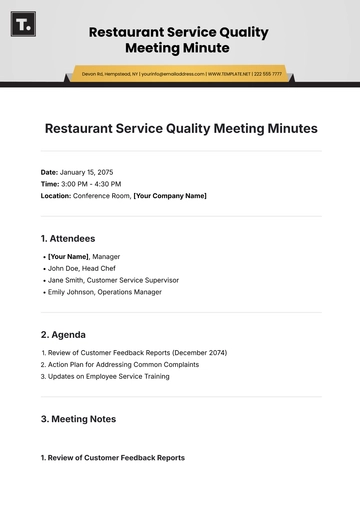 Free Restaurant Service Quality  Meeting Minute Template to Edit Online
